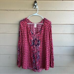 Faded Glory Boho Long Sleeve Top Size XL Peasant Hippie Casual